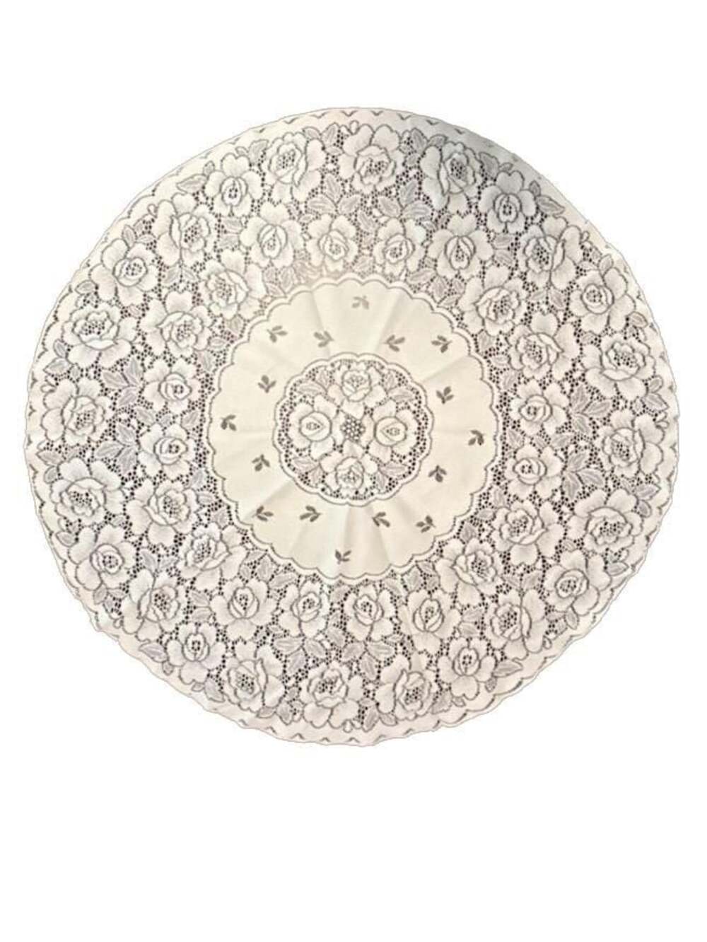 Vintage Beautiful Floral Lace Round Tablecloth, Cream/Ivory 40”